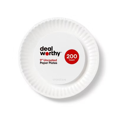 Uncoated Disposable Paper Plates 9" - 200ct - Dealworthy™ | Target