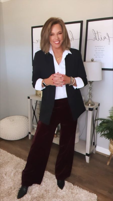 Found these velvet pants on Walmart and I can honestly say…I LOVE them! Perfect pant to dress up during the holidays! Plus, my necklace is from Victoria Emerson and is on sale for only $15! 

walmart fashion, Walmart finds, holiday outfit, party outfit, over 40 fashion, blazer, pants, Victoria Emerson, Walmart, fall, winter, Christmas, gift ideas 

#LTKHoliday #LTKstyletip #LTKsalealert
