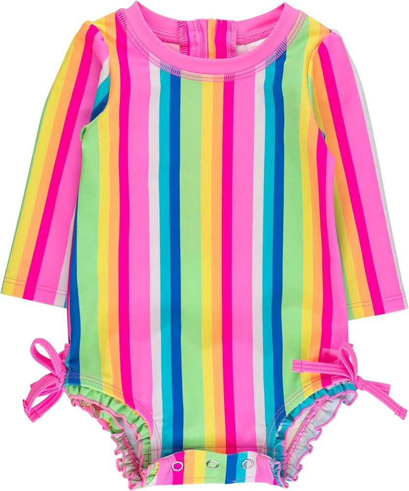 RuffleButts Baby Girls UPF 50+ Sun Protection Floral Printed Long Sleeve One Piece Rash Guard Swi... | Amazon (US)