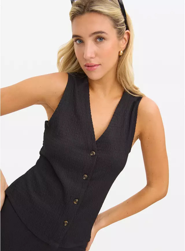 Black Co-ord Textured Waistcoat 14 | Tu Clothing