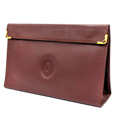 CARTIER Mastline Pouch Clutch Bag Leather Bordeaux Authentic | eBay US