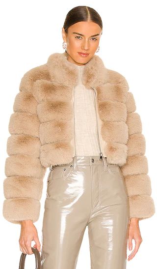Faux Fox Fur Jacket in Camel | Revolve Clothing (Global)