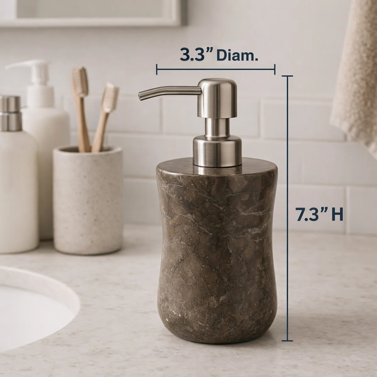 Torrence Natural Charcoal Marble Curvy Collection Liquid Soap Lotion Dispenser with Stainless Ste... | Wayfair North America