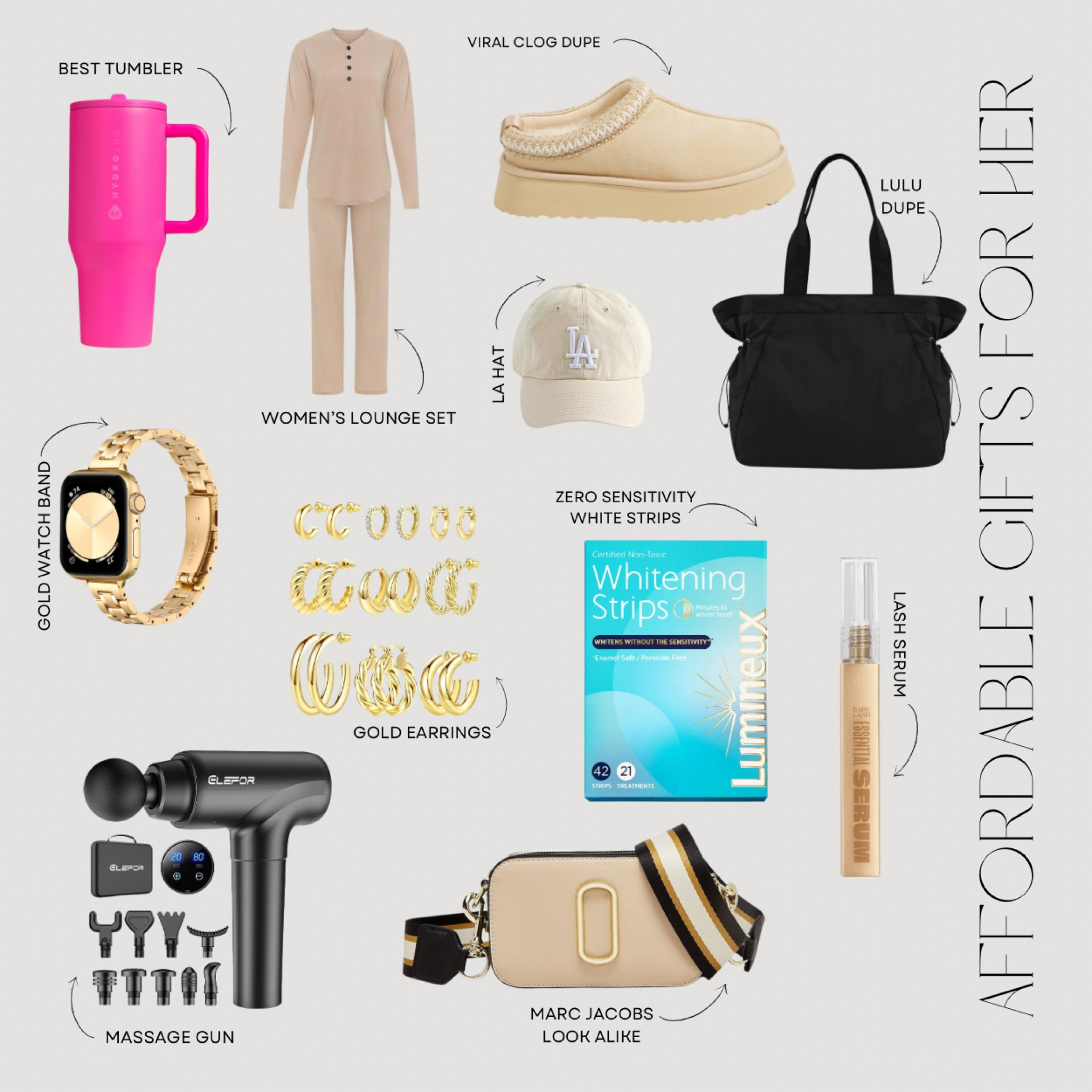 affordable gifts for her — almost all are under $40!

#giftguide #affordablegifts #amazon #altardstate #hydrojug #jewelry #bags #lashserum #sale 