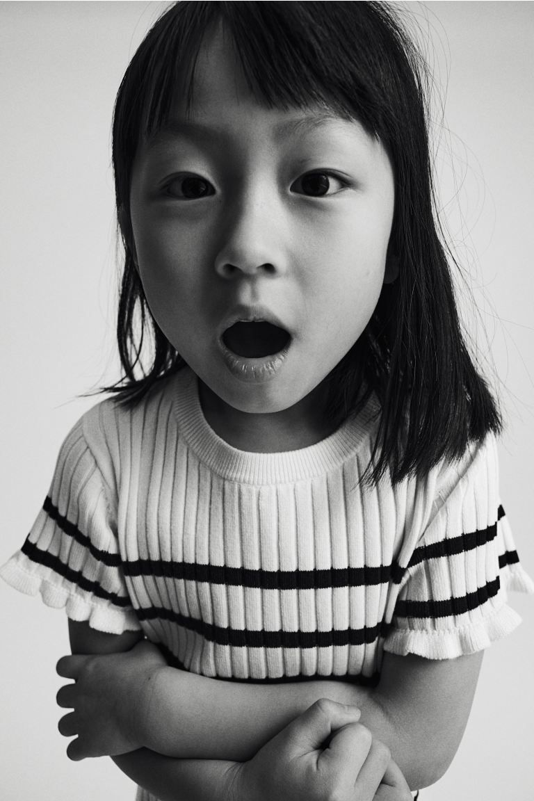 Rib-knit Top - Cream/black striped - Kids | H&M US | H&M (US + CA)