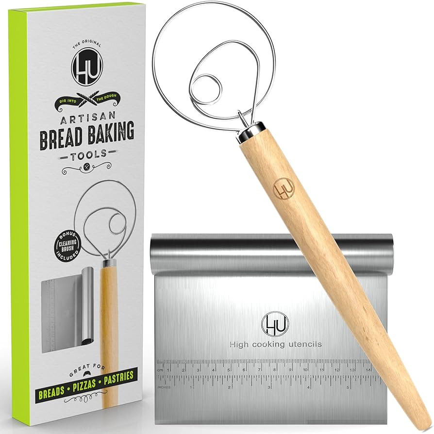 Amazon.com: Bread Making Tools and Supplies - Set of 2 - Danish Dough Whisk and Bench Scraper - D... | Amazon (US)