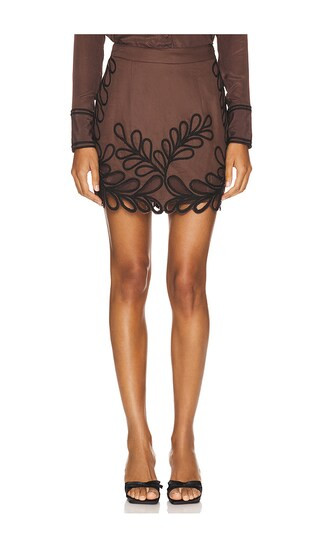 Odile Embroidered Skirt in Chocolate | Revolve Clothing (Global)