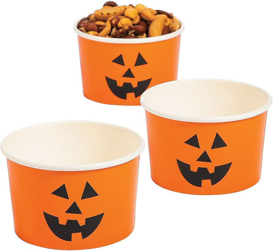 Fun Express Jack O Lantern Pumpkin Snack Cups (bulk set of 25 bowls) Halloween Party Supplies | Amazon (US)
