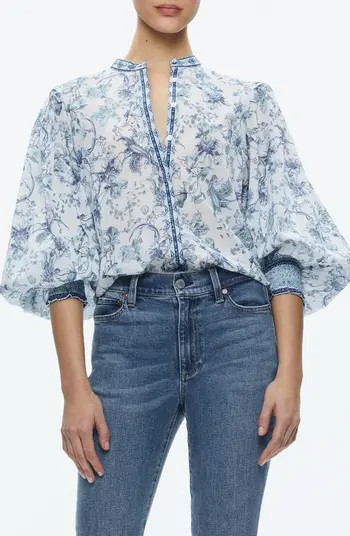 Alice + Olivia April Floral Blouson Sleeve Cotton Top | Nordstrom | Nordstrom