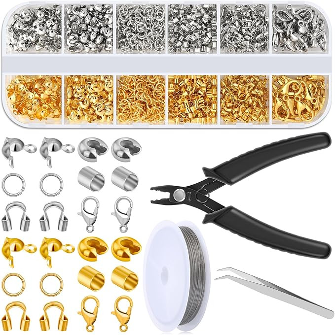 Acejoz 1200 Pcs Crimp Beads Supplies for Jewelry Making, Including Crimp Covers, Crimp Tubes and ... | Amazon (US)