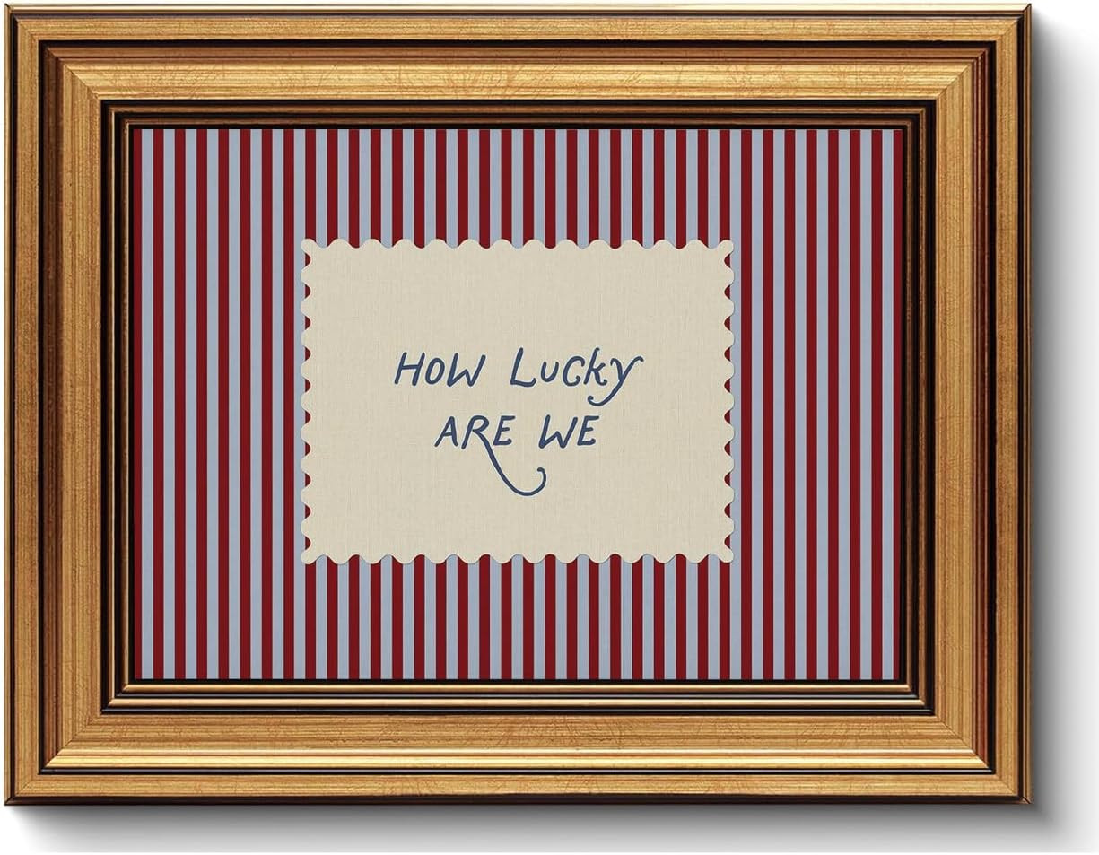 ZLPLLHA Gold Framed Wall Art Vintage Wall Decor How Lucky Are We Pictures Striped Paintings Inspi... | Amazon (US)