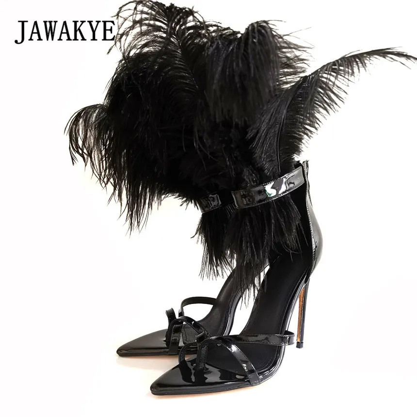 New Runway Feather Sandals Women flip flops Super High heels Stilettos Orange White Black Party F... | DHGate