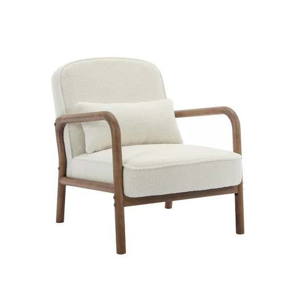 Porthos Home Keats Sherpa Fabric Accent Chair with Rubberwood Legs and Toss Pillow - Bed Bath & B... | Bed Bath & Beyond