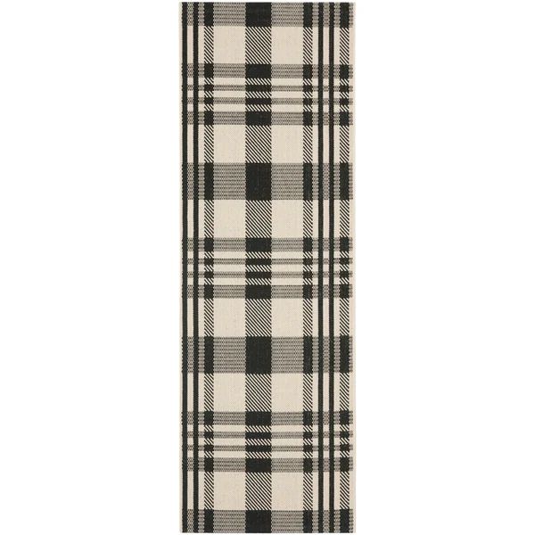 Safavieh Courtyard Plaid Black/ Bone Indoor/ Outdoor Rug (2'3 x 10') | Bed Bath & Beyond