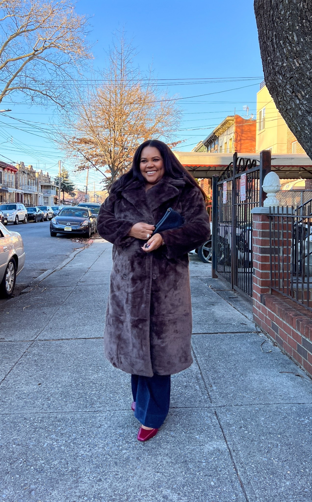 Holiday outfit. Mixing textures is my fave for the season. Faux fur coat, velvet shoes, silk top, leather bag. Merry Christmas! 

#ltkgiftguide #ltksalealert #ltkootd 

#LTKMidsize #LTKSeasonal #LTKHoliday