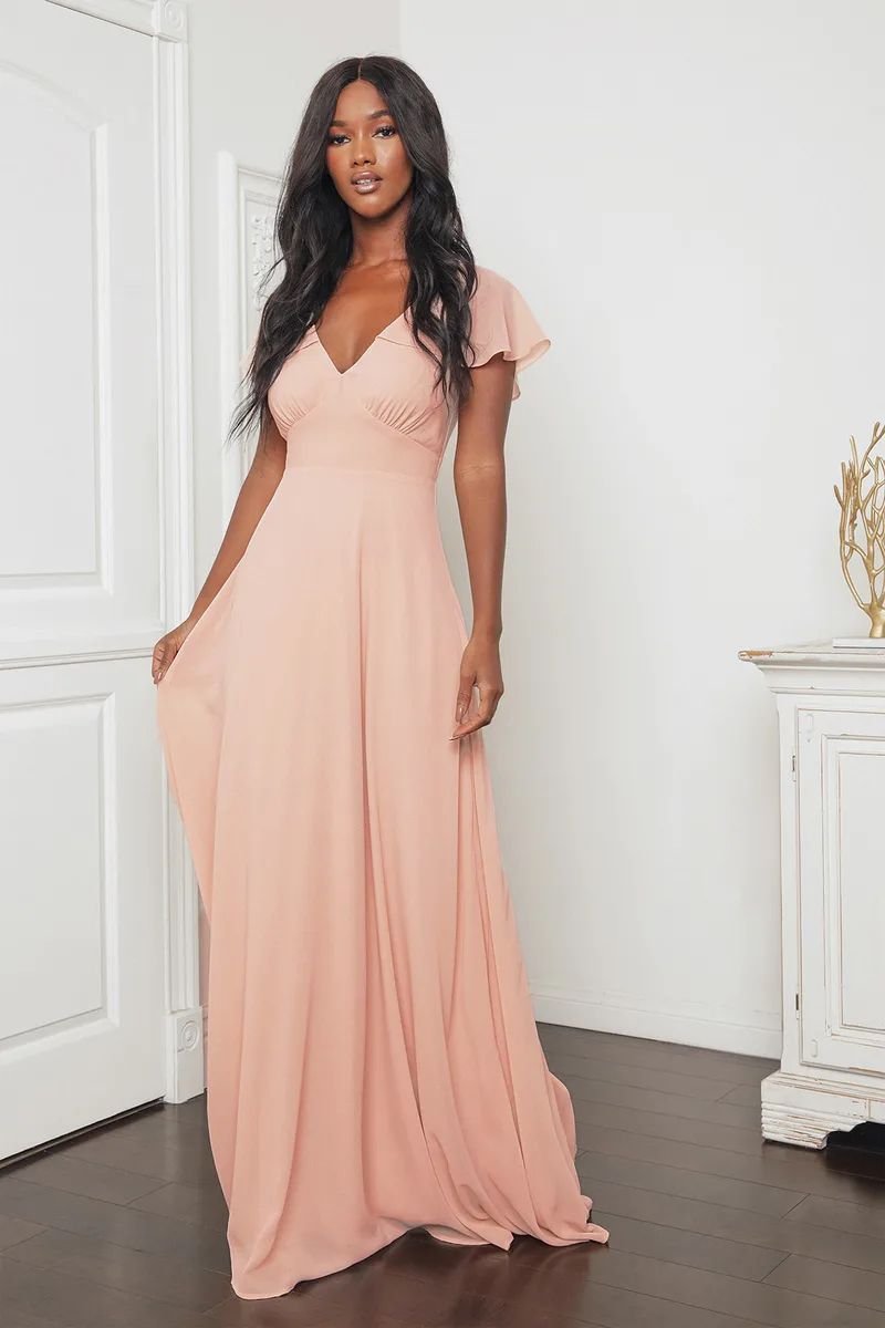 Heart of Passion Blush Pink Flutter Sleeve Lace-Up Maxi Dress | Lulus (US)
