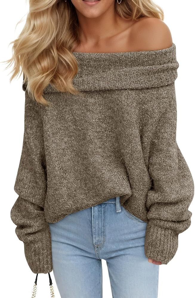 Saodimallsu Womens Off The Shoulder Sweaters Oversized Ribbed Knit Pullover | Amazon (US)