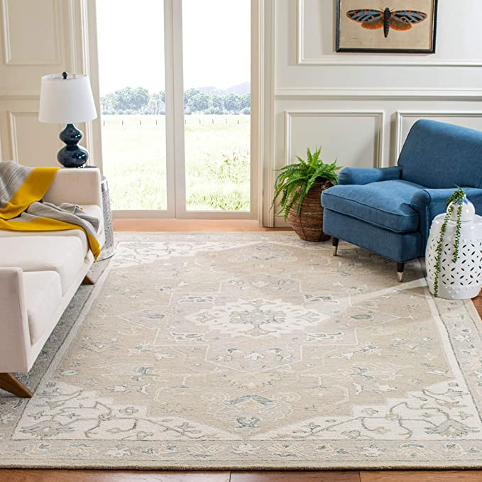 Safavieh Micro-Loop Collection 8' x 10' Light Grey/Ivory MLP505F Handmade Medallion Premium Wool ... | Amazon (US)