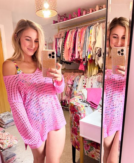 Shein try on haul! The cutest pink knit long sleeve cover up. Pink sweater. Beach trip. Lake day. Boat day. Greece trip. Vacation style. Summer style. 

#LTKtravel #LTKswim #LTKunder50