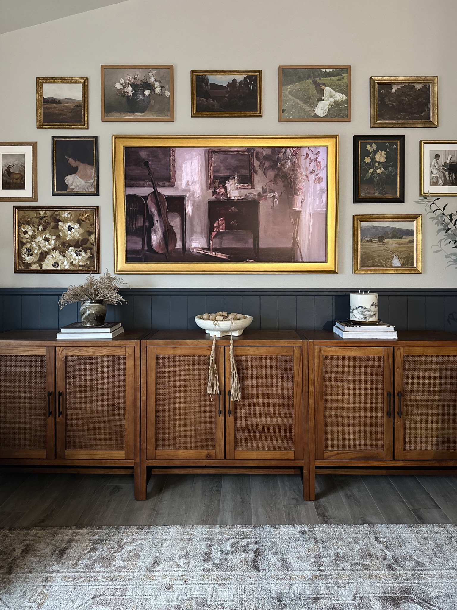 Loving our updated art for our frame tv for summer! 

Check out @88printsinc for affordable digital art! 

Gallery wall, studio McGee home decor, target finds, target home decor, transitional home decor, Warwick 2 door cabinet, Samsung frame tv, brass frame tv frame, floral wall art, scenic wall art, portrait wall art, walnut cabinet, large media console, McGee and co, coffee table books, flameless marble candle, ceramic decor bowl, wooden decor beads, living room decor 

#LTKFindsUnder50 #LTKStyleTip #LTKHome