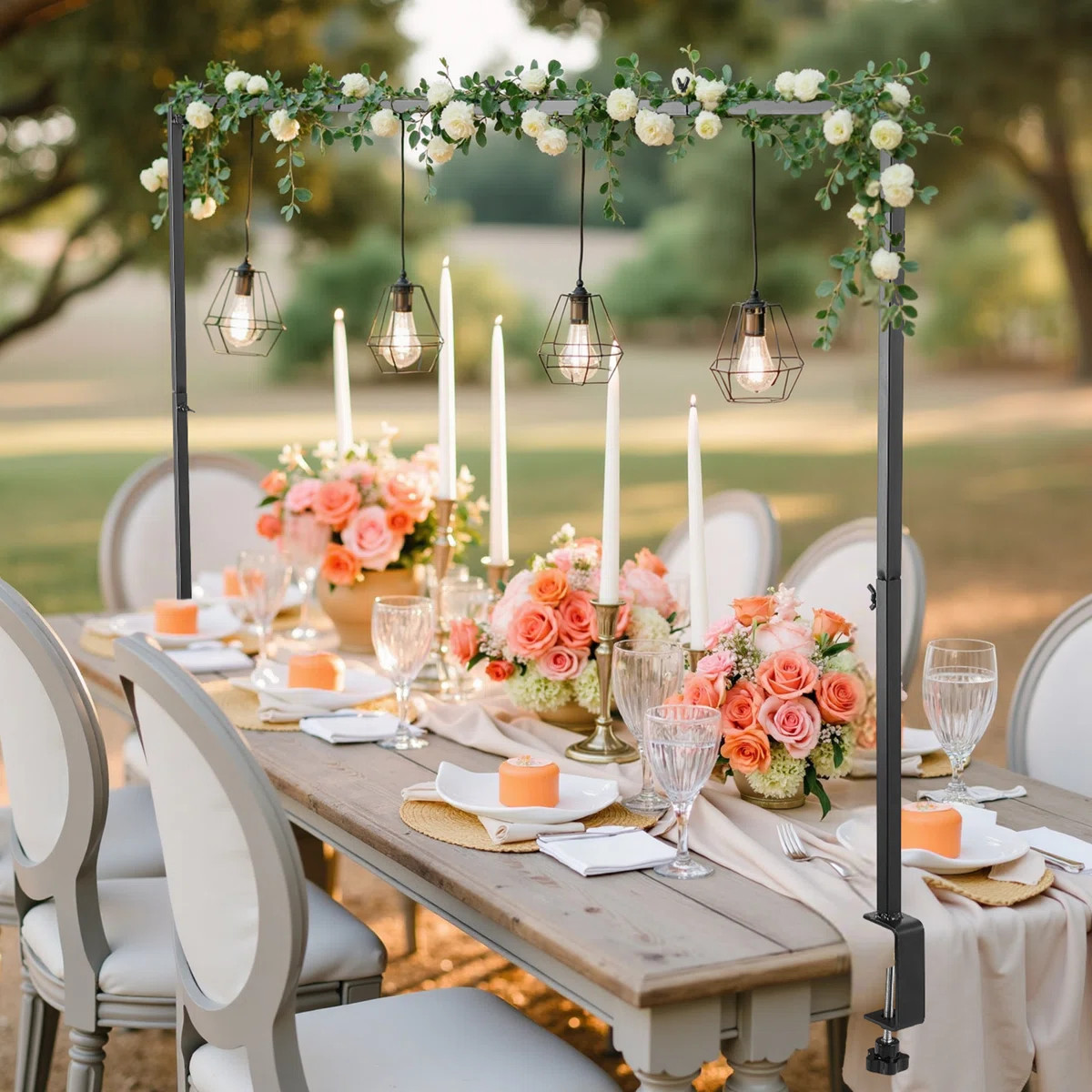 2Pcs Over The Table Rod Stand Metal Arch Frame 28"-98" L Adjustable Clamp Decor (Set of 2) | Wayfair North America
