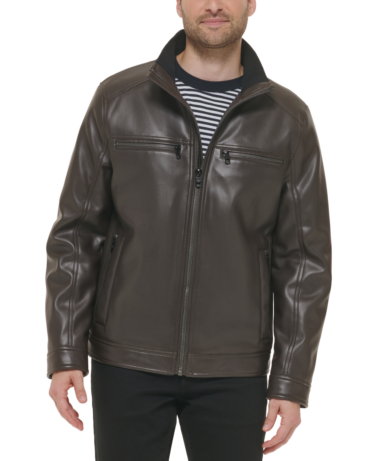Calvin Klein Men's Faux Leather Moto Jacket, Created for Macy's | Macys (US)