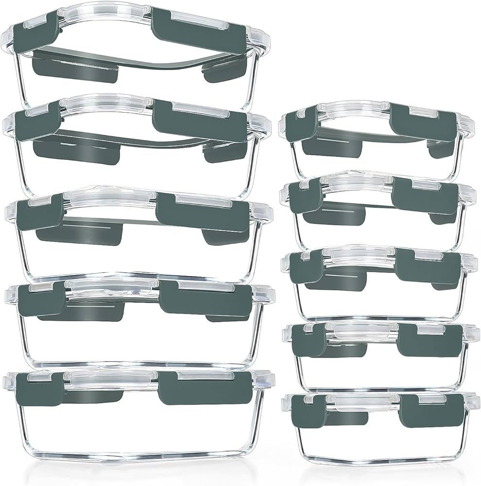 VERONES 10 Pack Glass Meal Prep Containers, Airtight Glass Lunch Containers, Stackable Glass Food... | Amazon (US)