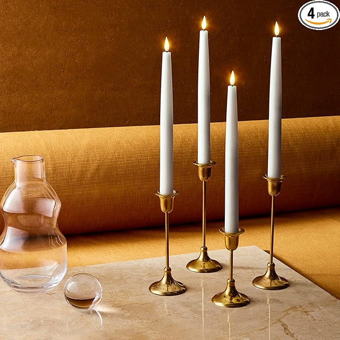 LampLust Flameless Taper Candles, Realistic 3D Flame with Wick, 11 Inch, 4 Pack, White Real Wax, ... | Amazon (US)