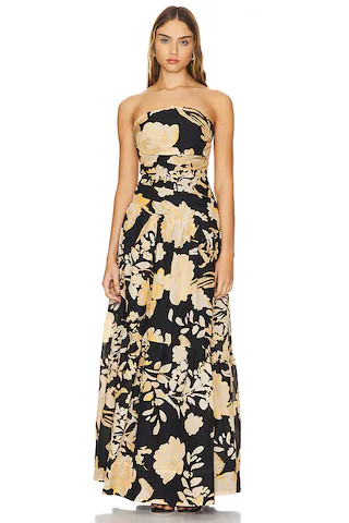 Shona Joy Xenia Strapless Tiered Maxi Dress in Black & Multi from Revolve.com | Revolve Clothing (Global)