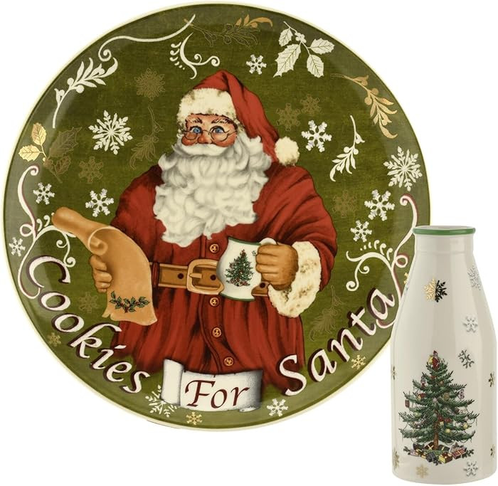 Spode Christmas Tree Plate & Bottle Set (2-Piece) – 8.5" Porcelain Cookies for Santa Plate & 10... | Amazon (US)