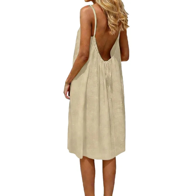 Vetsdori Sleeveless Midi Dresses for Women Backless Plain Slip Dress Sundress,Tank Summer Holiday... | Walmart (US)