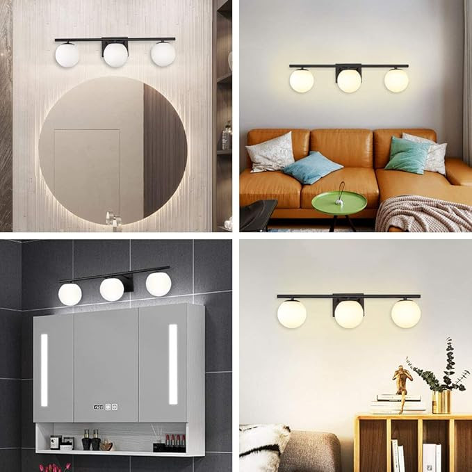 YHTlaeh New Bathroom Vanity Light Fixtures 3 Lights Brushed Brass Glass Shade Modern Wall Bar Sco... | Amazon (US)