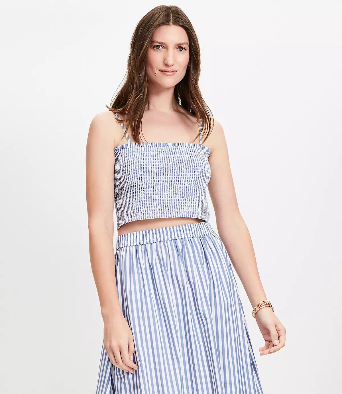 Striped Poplin Smocked Cami | LOFT