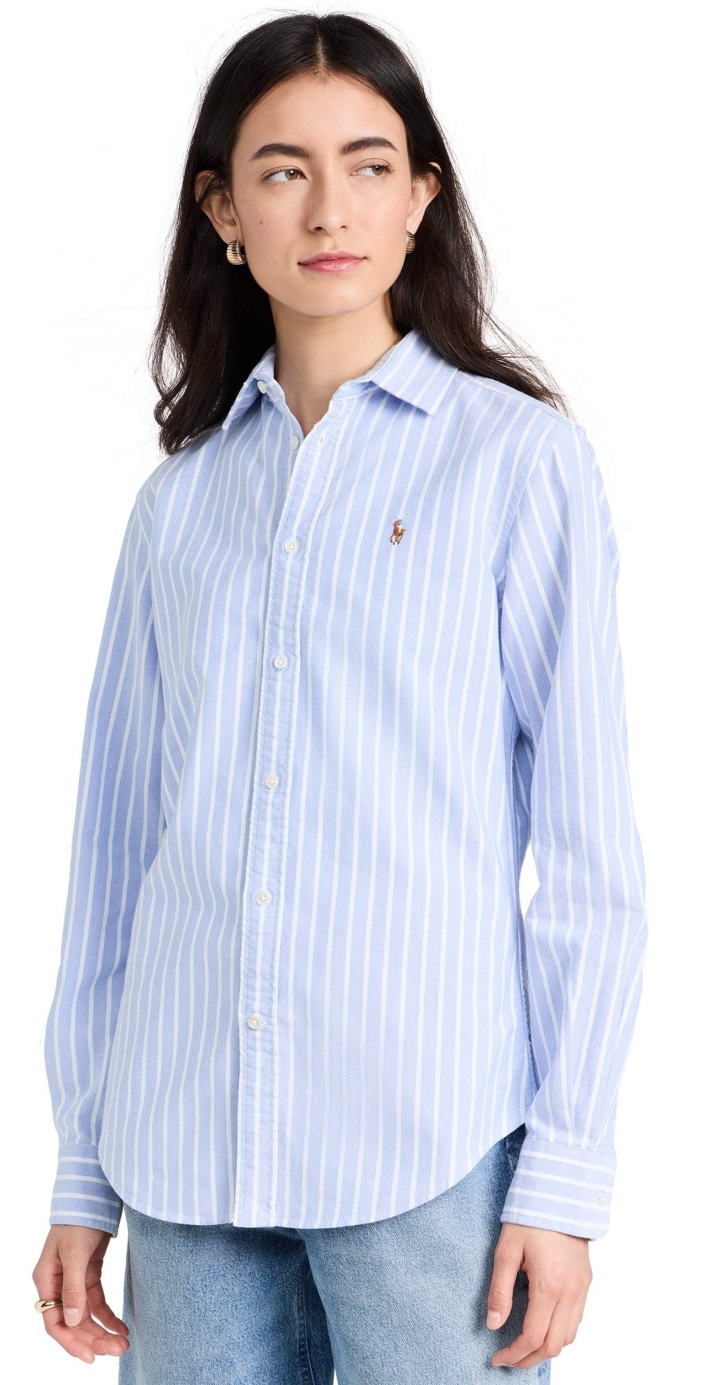 Polo Ralph Lauren Cotton Oxford Long Sleeve Button Down Harbor Island Blue/White 12 | Shopbop
