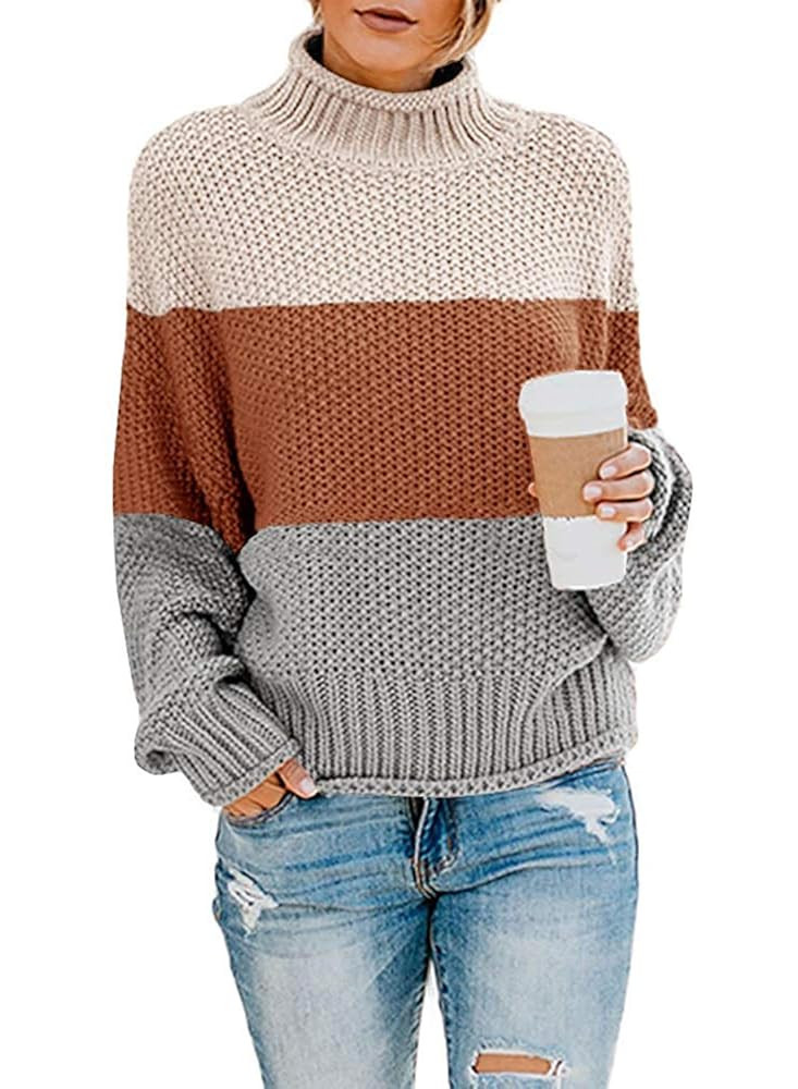 Dokotoo Womens 2025 Winter Fall Solid Turtleneck High Neck Balloon Long Sleeve Sweaters Pullover ... | Amazon (US)