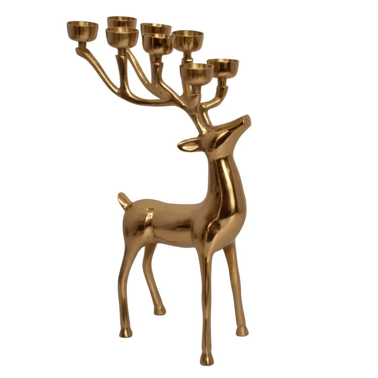 Cast Aluminum Standing Reindeer Tealight Holder, Gold, 20", by My Texas House | Walmart (US)
