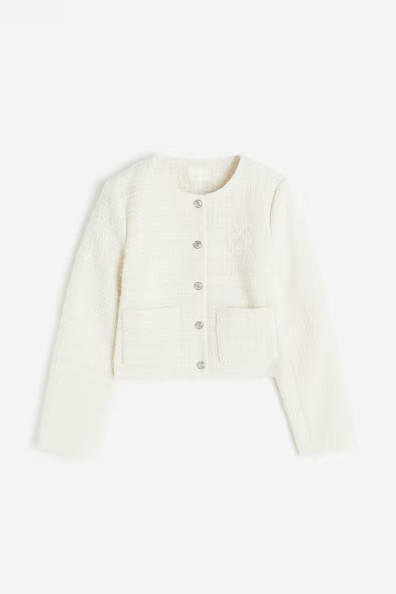 Textured-weave Jacket - Round Neck - Long sleeve - Cream - Ladies | H&M US | H&M (US + CA)