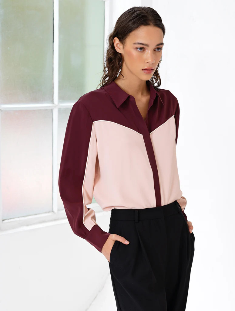 Mindy Crepe Colour Blocked Shirt | French Connection (UK)
