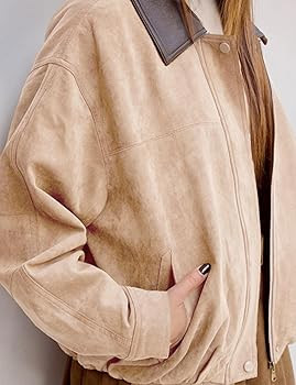 Womens Faux Suede Bomber Jacket Casual Lapel Pilot Cropped Jackets Oversized Motorcycle Zip Up Ou... | Amazon (US)