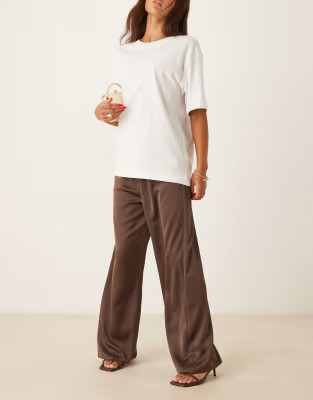 Pretty Lavish satin drawstring trousers in chocolate | ASOS (Global)