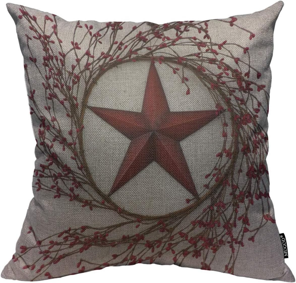 Mugod Throw Pillow Cover Western Country Red Stars Berries Patio Home Decorative Square Pillow Ca... | Amazon (US)
