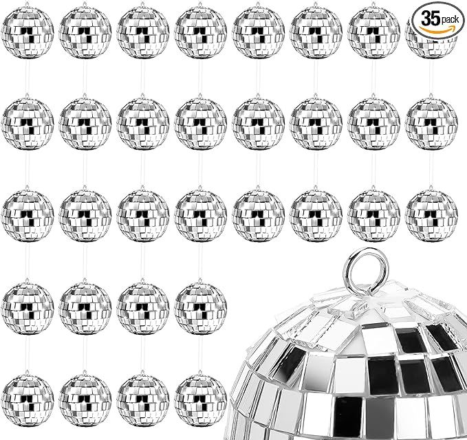 35 Pcs Hanging Mirror Disco Balls Ornaments Mini Disco Ball Decorations Reflective Mirror Ball De... | Amazon (US)
