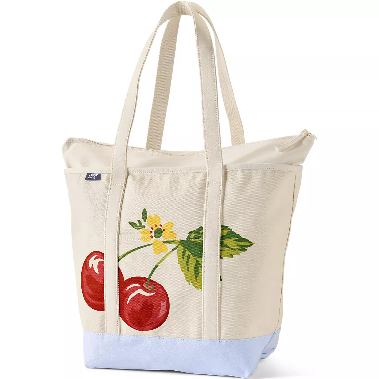 Large Print 5 Pocket Zip Top Long Handle Canvas Tote Bag | Lands' End (US)