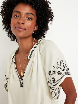 Embroidered Split-Neck Top | Old Navy (US)