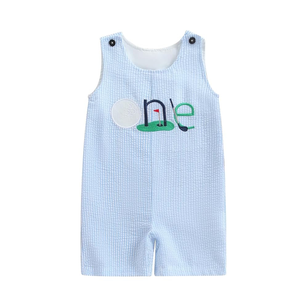 Chloefairy Baby Boy Tank Romper Golf Hole In One Birthday Outfit Boy Summer Striped Sleeveless Ju... | Amazon (US)
