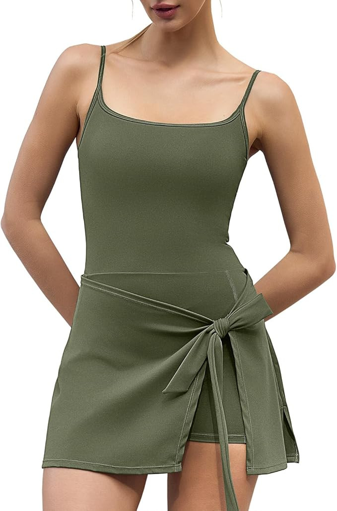 QINSEN Women's Sexy Square Neck Jumpsuit Sleeveless Wrap Shorts Romper One Piece Outfits with Poc... | Amazon (US)