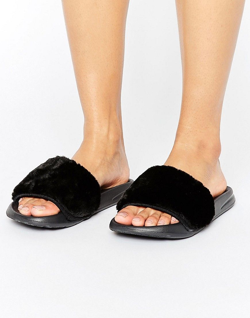 Truffle Fur Slider Sandal - Black | ASOS US