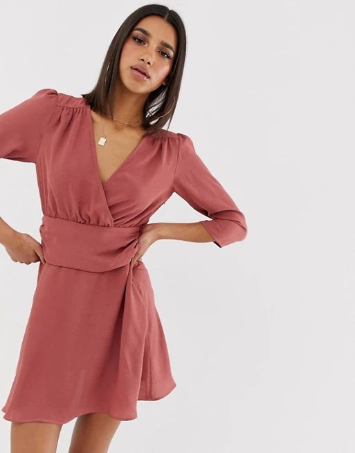 ASOS DESIGN wrap mini dress with ruched waist | ASOS US