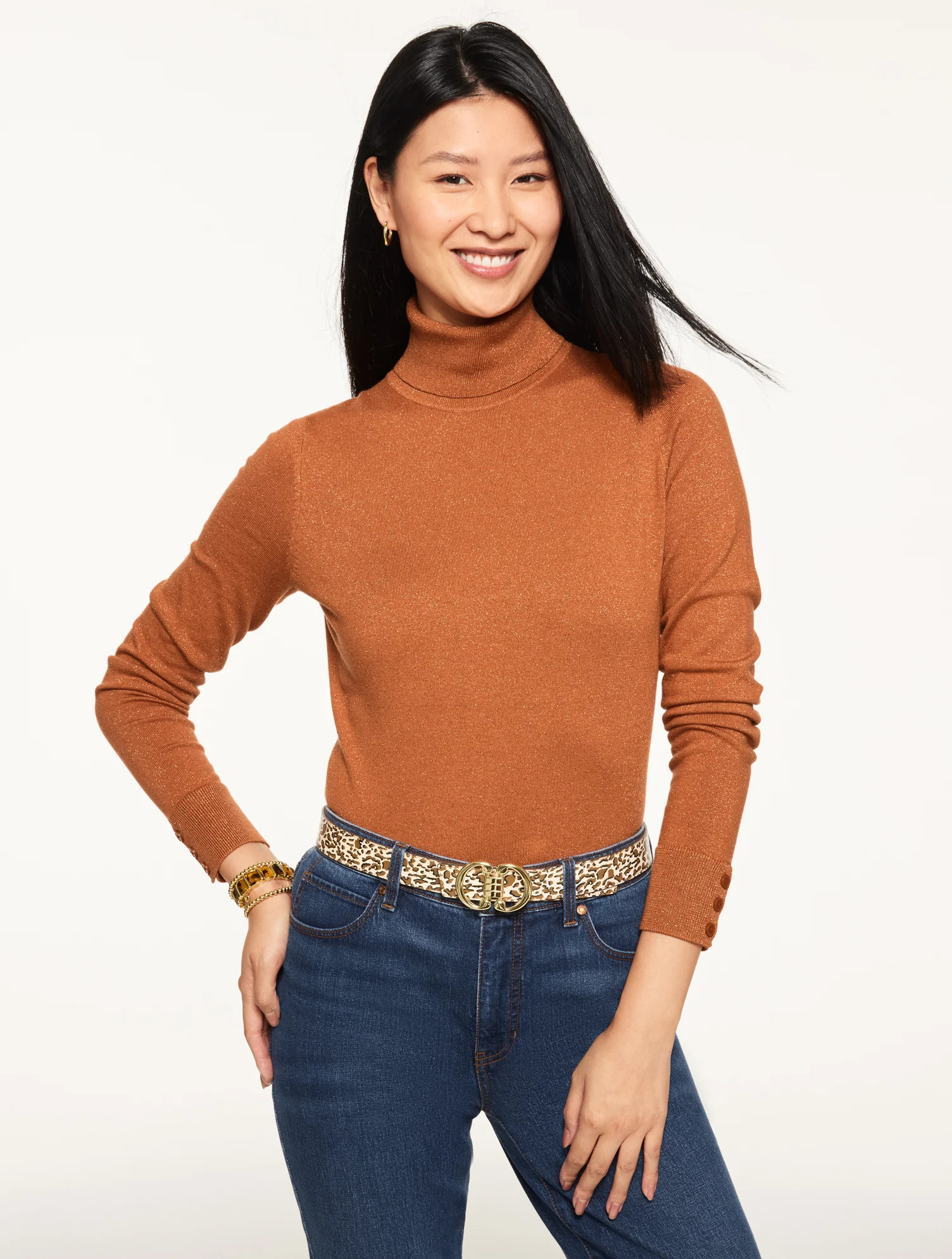 Perfect Turtleneck - Metallic - Acorn Brown - XS Talbots | Talbots