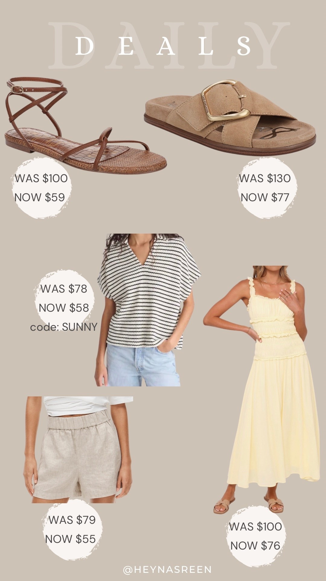 Daily deals on Sam Edelman slide sandals, Sam Edelman ankle strap sandals, Petal & Pup dress, Madewell shirt, J.Crew linen shorts